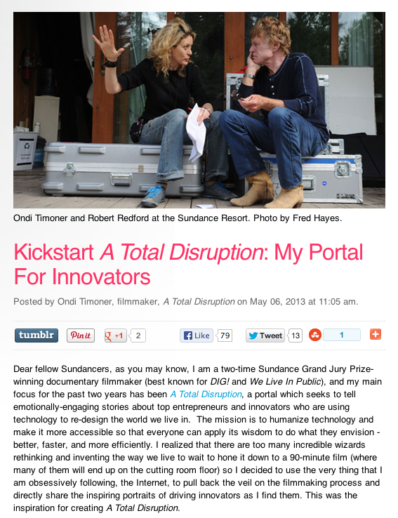 A Total Disruption featured by Sundance Institute